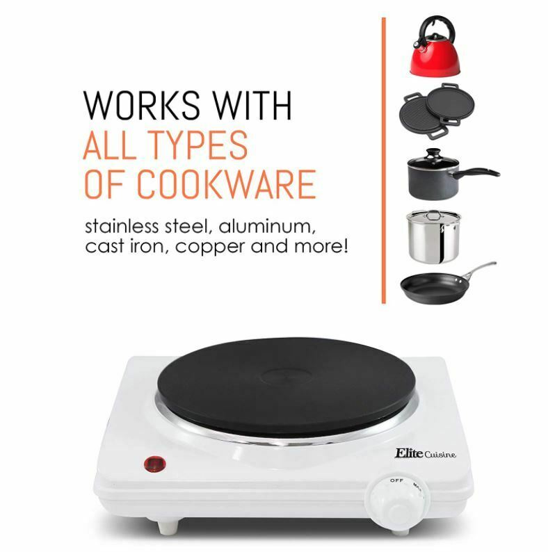 Elite Gourmet Countertop Electric Hot Burner, Temperature Controls Easy to Clean - Fresh Stock Dated December 2025