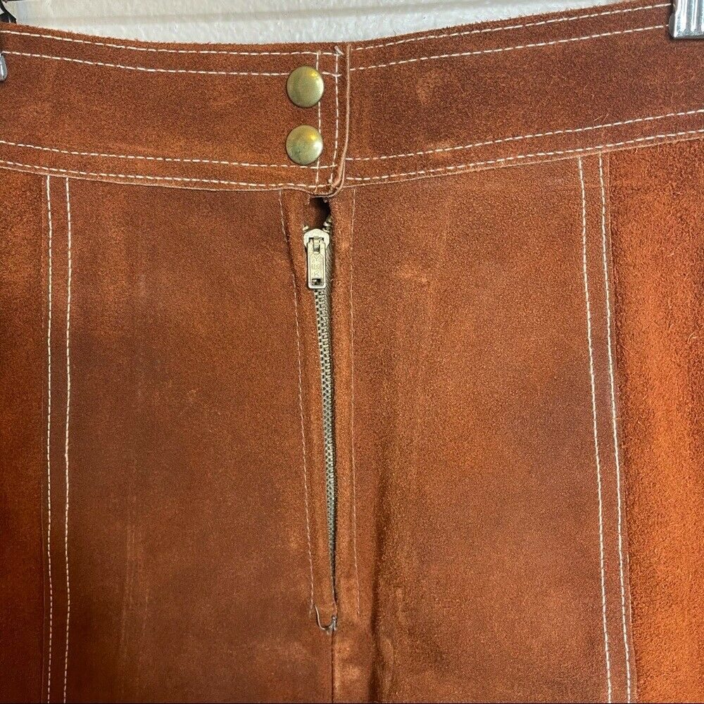 Vintage 1970s Suede Zipper Front Brown Mini Skirt - Fresh Stock Dated February 2026