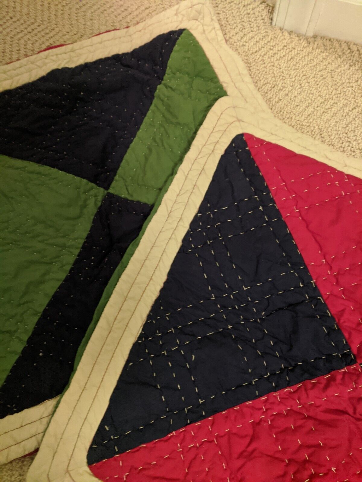 2 Large Pottery Barn Kids Quilted Shams Navy, Red & Green  26 X 26 EUC - Fresh Stock Dated February 2026