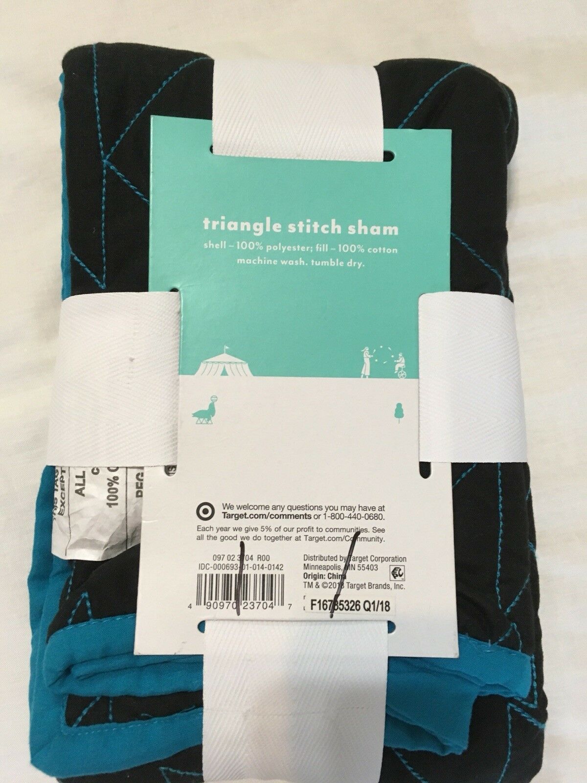 Pillowfort Triangle Stitch Sham black blue kids bedding new - Fresh Stock Dated December 2025