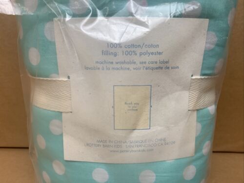 Pottery Barn Kids  AQUA BLUE Polka Dot STANDARD Quilted Pillow Sham - Free Ship - Fresh Stock Dated December 2025