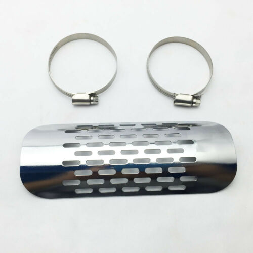 Motorcycle Chrome Exhaust Muffler Pipe Heat Shield Cover Heel Guard Universal #K - Fresh Stock Dated February 2026