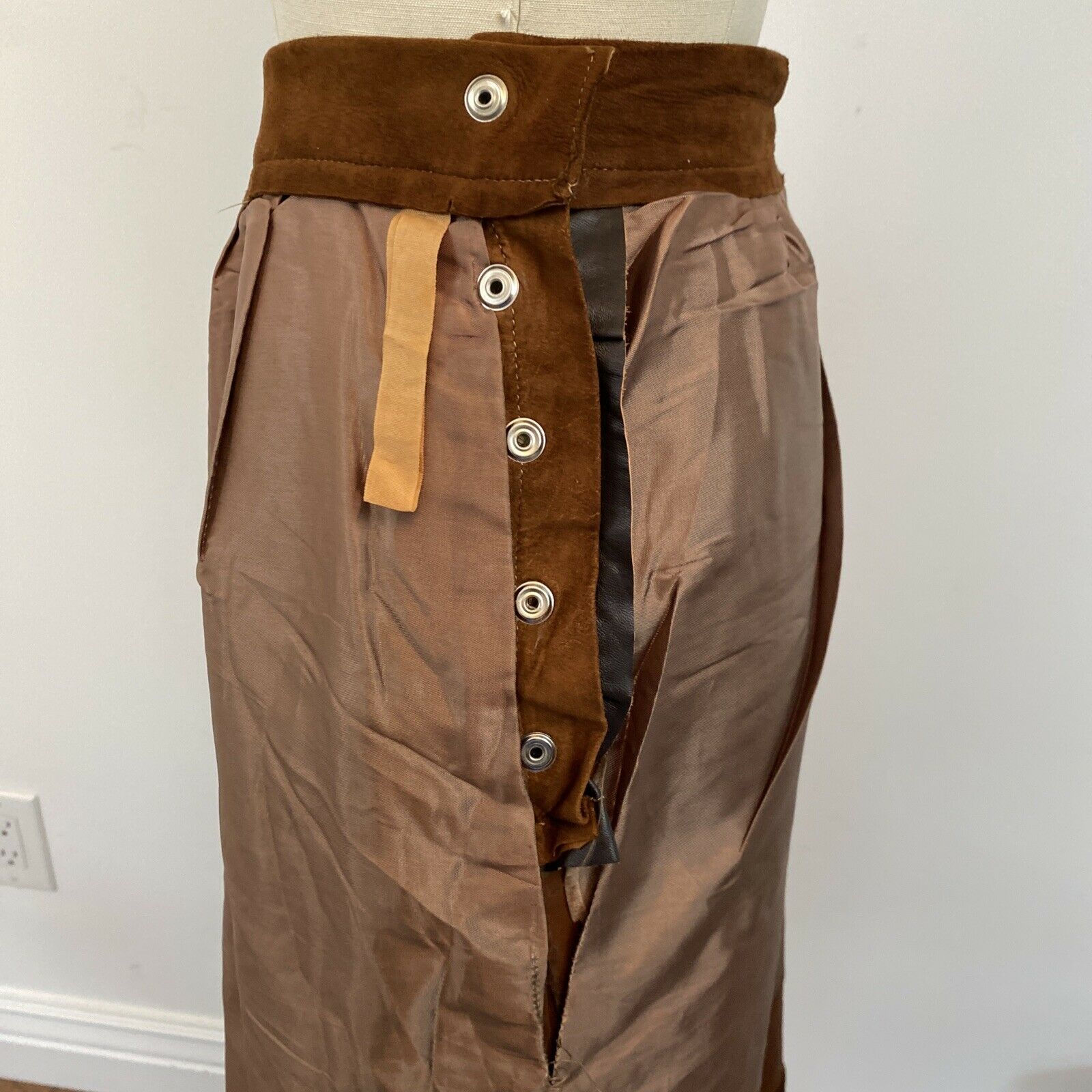 VTG Union Made Toffee Brown Soft Suede Pencil Midi Skirt XL Lined Waist 38