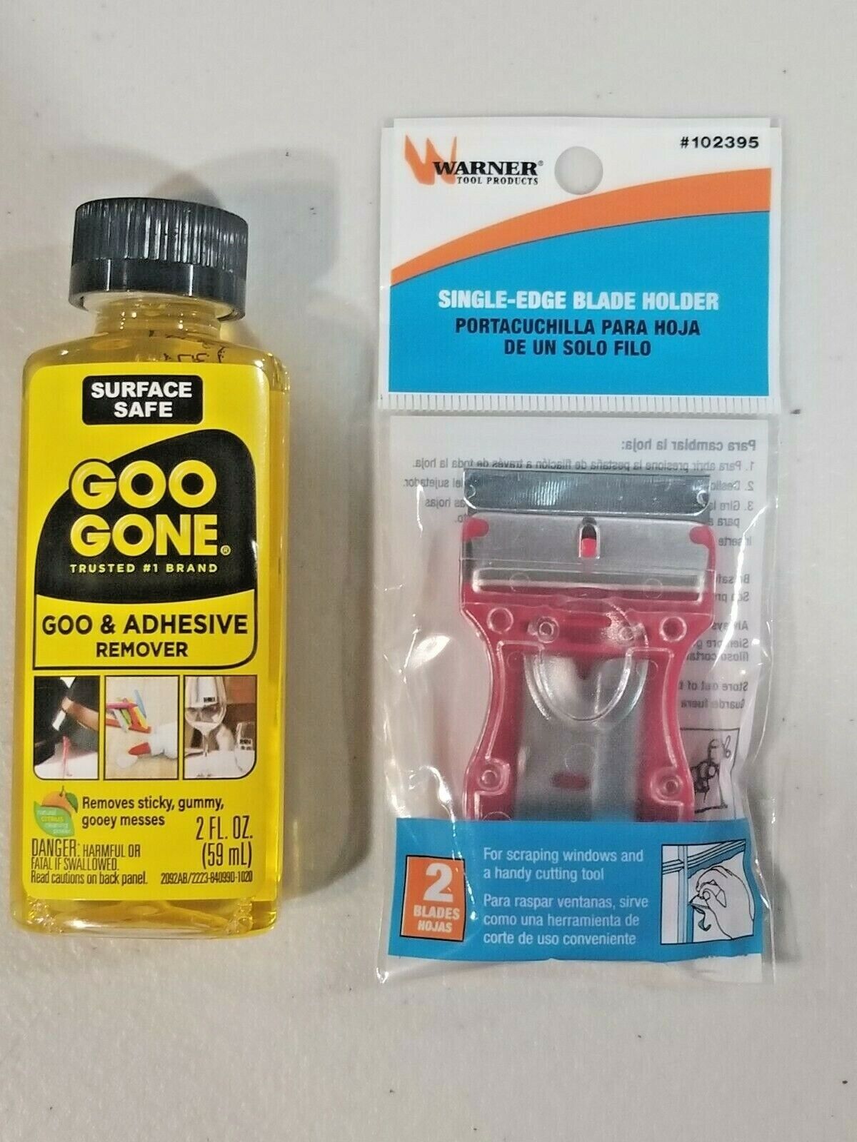 Warner Mini Razor Blade Scraper and Goo Gone 2 oz Bundle - Glass Paint Adhesive - Fresh Stock Dated February 2026