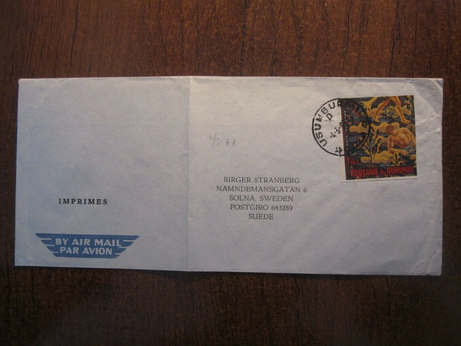 1967 BURUNDI COVER - Fresh Stock Dated December 2025