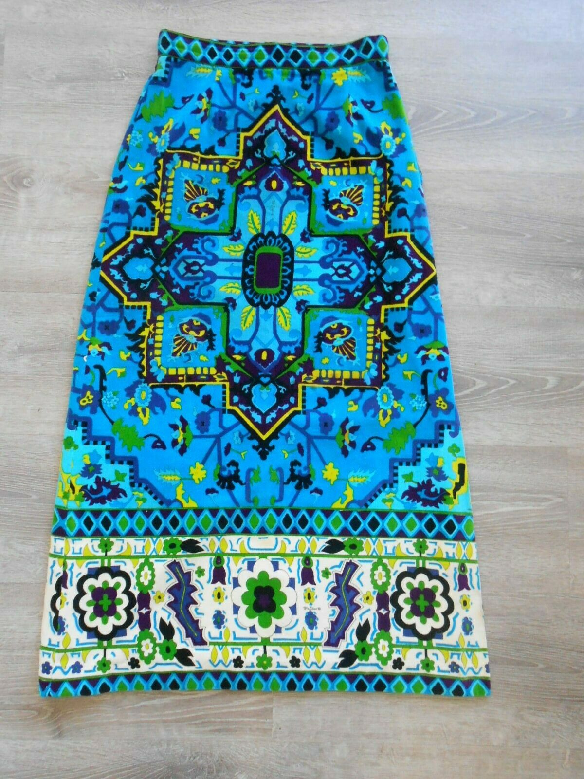 Vintage MR. DINO Multicolor Floral Geometric Print Velvet Maxi Skirt - Fresh Stock Dated February 2026