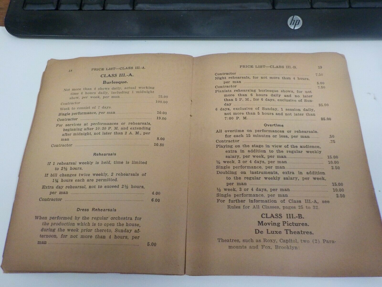 RARE 1930S THEATRICAL PRICE LIST THEATERS GRAND OPERA LOCAL 802 NYC AMR FED - Fresh Stock Dated December 2025