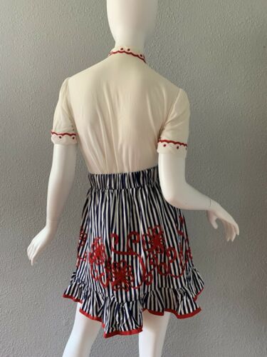 Vintage 70s Nautical Stripe High Waist Retro Prairie Full Ruffle Mini Skirt S/M - Fresh Stock Dated February 2026
