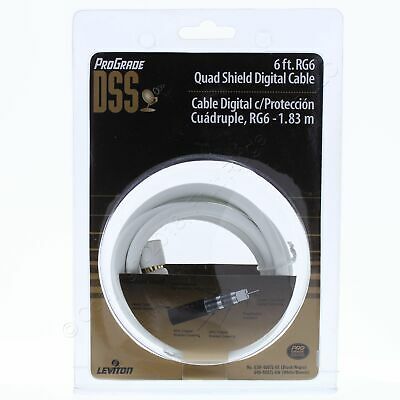 Leviton White Gold Plated Coaxial RG6 Quad Shield Digital Cable 6 Ft 40871-6W - Fresh Stock Dated December 2025