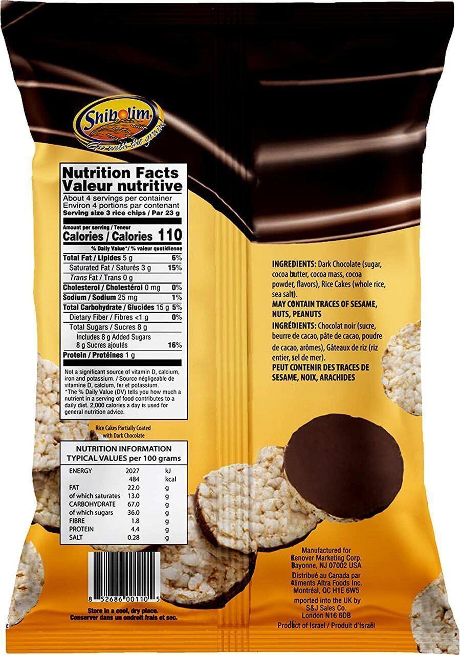Shibolim Whole Grain Rice Chips Chocolate Coated, 3.5 oz. - Fresh Stock Dated February 2026