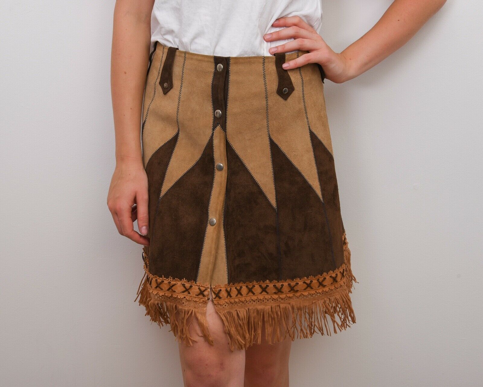 Women S Genuine Suede Leather Fringe Aztec South Western Skirt Button Up RA39eha - Fresh Stock Dated February 2026