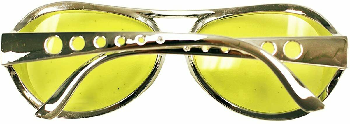 Yellow Lens Silver Frame Elvis Aviator Rocker Glasses Sunglasses - Fresh Stock Dated February 2026