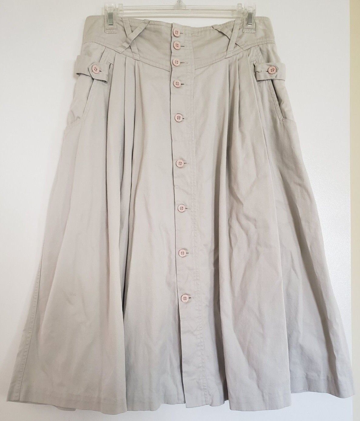 VTG JORDACHE JEANS Skirt Vintage 80s Khaki Canvas Safari Button Front Fit Flare - Fresh Stock Dated March 2026