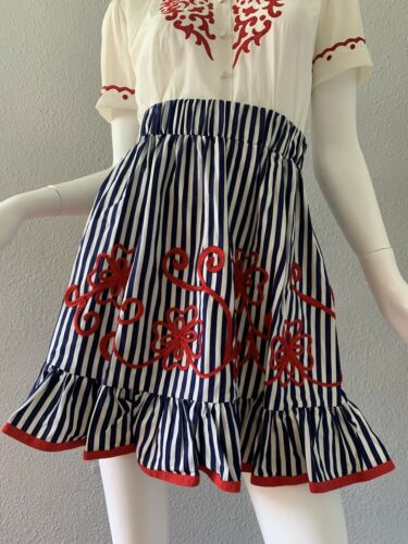 Vintage 70s Nautical Stripe High Waist Retro Prairie Full Ruffle Mini Skirt S/M - Fresh Stock Dated February 2026