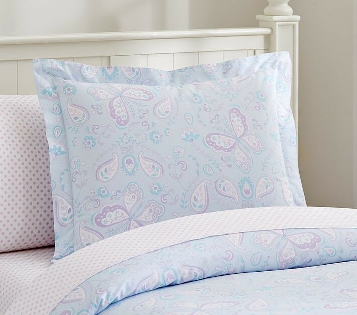 PB Kids Kristen Butterfly Blue Lavender Paisley Pillow Sham Mono 