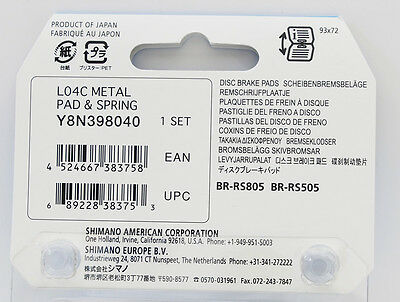 SHIMANO L04C Ice-Tech FIN Metal Disc Brake Pads fits BR-RS805 BR-RS505 - Fresh Stock Dated December 2025