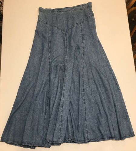 Vintage 80s Apache 100% Cotton Denim Full Skirt Med Wash Maxi Elastic Waist XL - Fresh Stock Dated February 2026