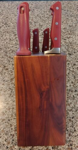 15 pc Paula Deen Red Handled Knife Acacia Wood block set * missing scissors - Fresh Stock Dated December 2025