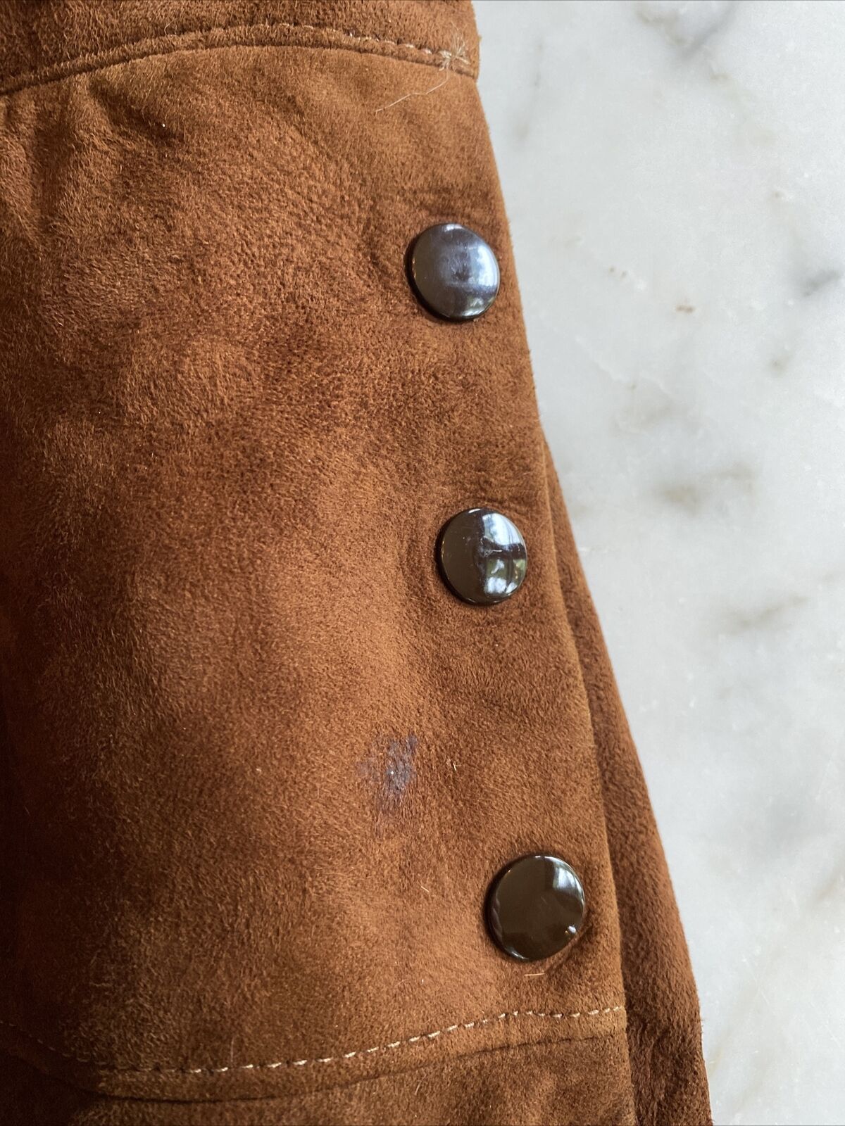 VTG Union Made Toffee Brown Soft Suede Pencil Midi Skirt XL Lined Waist 38