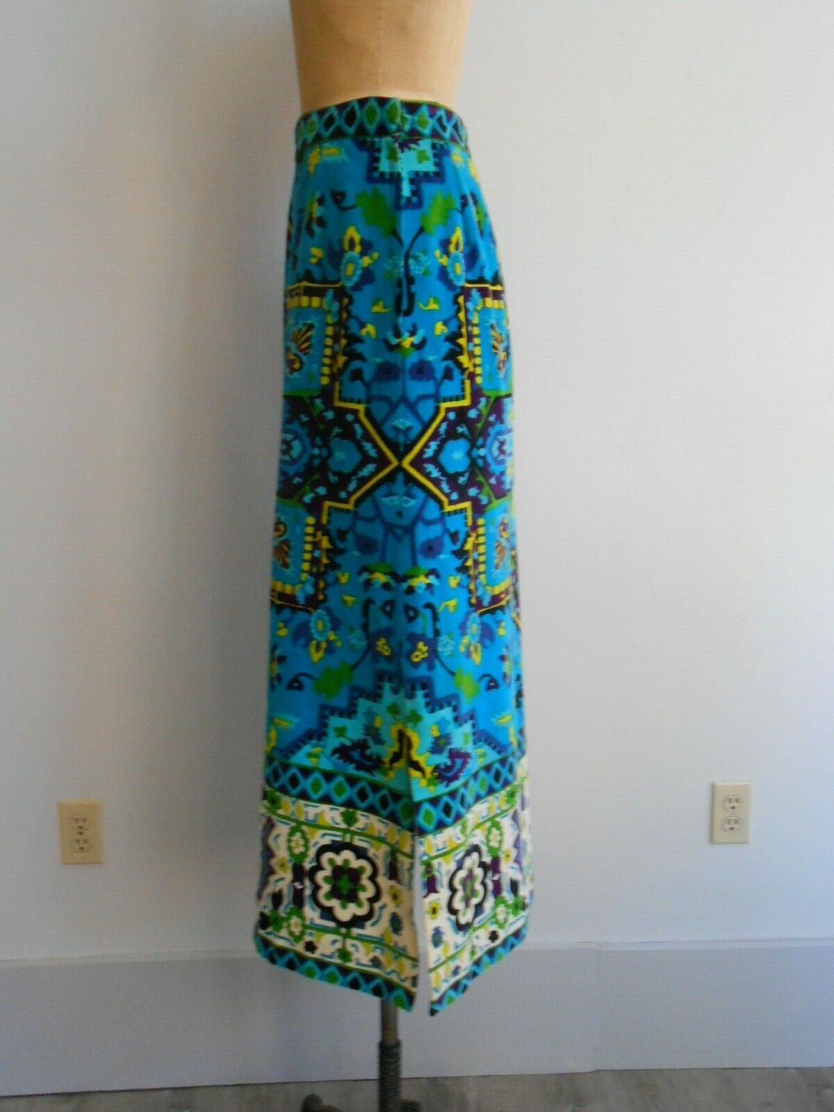 Vintage MR. DINO Multicolor Floral Geometric Print Velvet Maxi Skirt - Fresh Stock Dated February 2026