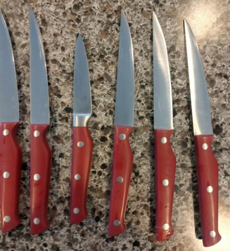 15 pc Paula Deen Red Handled Knife Acacia Wood block set * missing scissors - Fresh Stock Dated December 2025