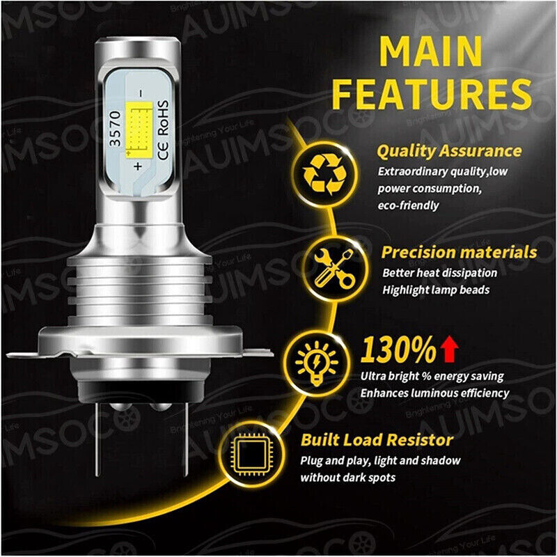 For Honda CBR 2003-2017 - 2 Side H7 LED Headlight High Low Beam Bulb 6000K White - Fresh Stock Dated February 2026