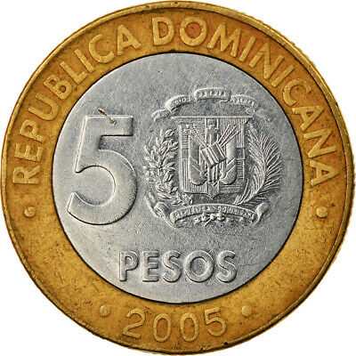 [#769481] Coin, Dominican Republic, 5 Pesos, 2005, EF, Bi-Metallic, KM:89 - Fresh Stock Dated December 2025