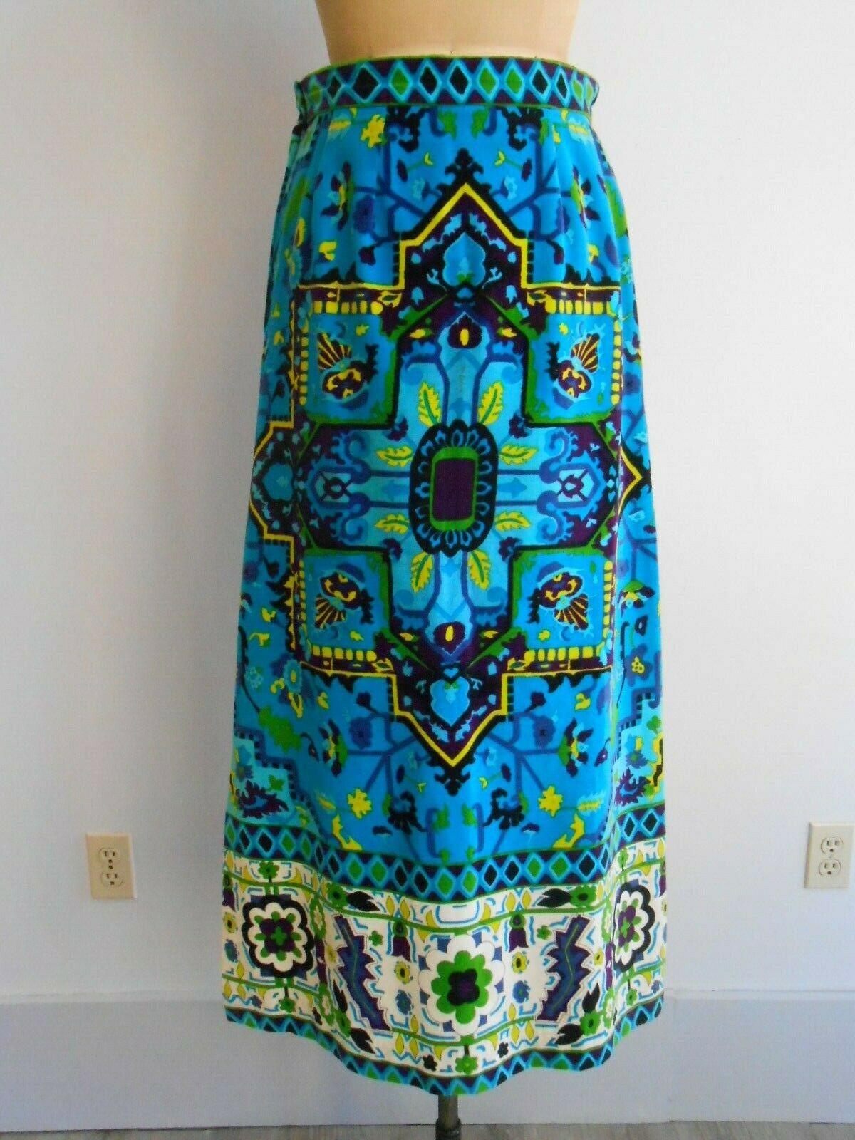 Vintage MR. DINO Multicolor Floral Geometric Print Velvet Maxi Skirt - Fresh Stock Dated February 2026