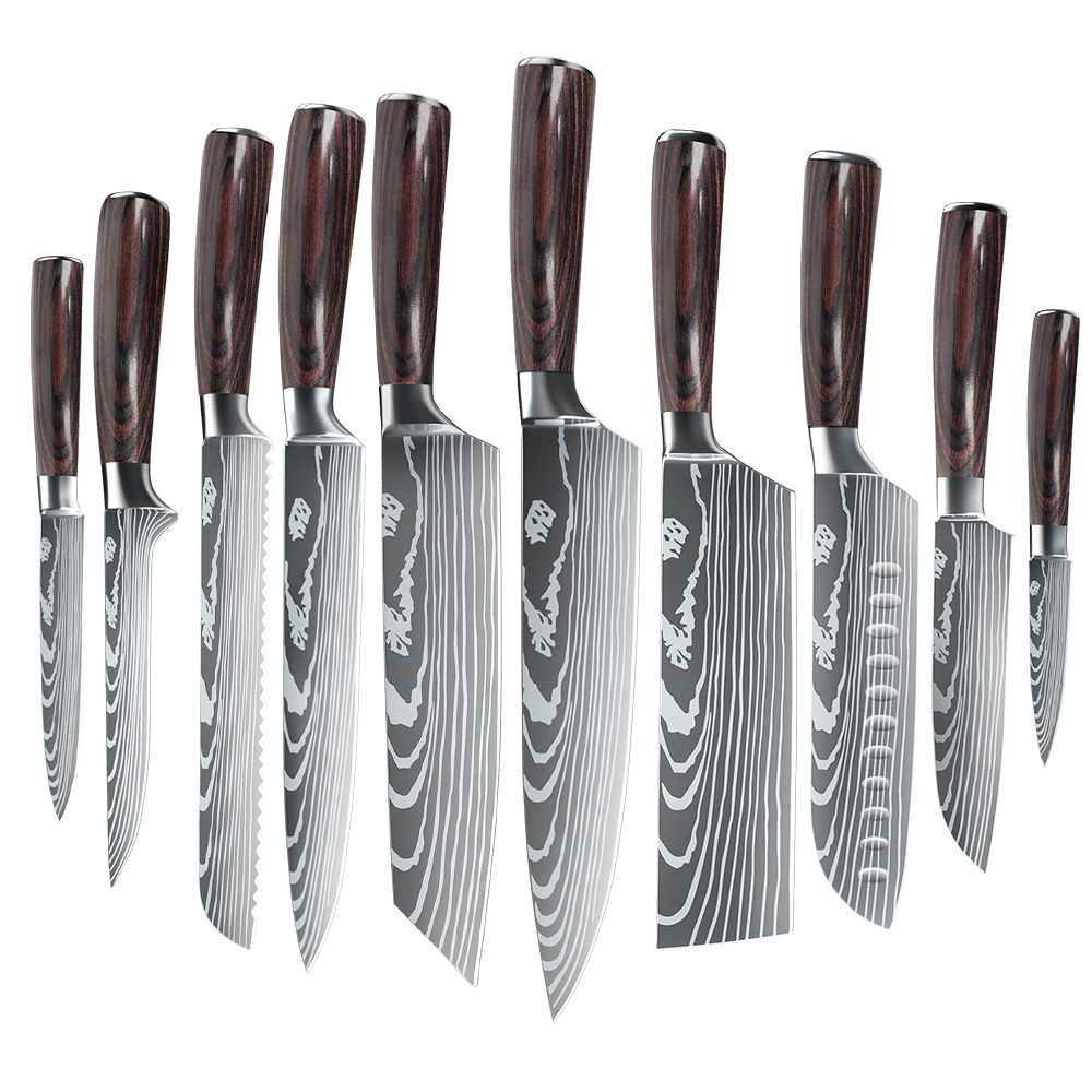 10pcs Kitchen Knife Set Japanese Damascus Pattern Chef Knives Stainless Steel US - Fresh Stock Dated February 2026