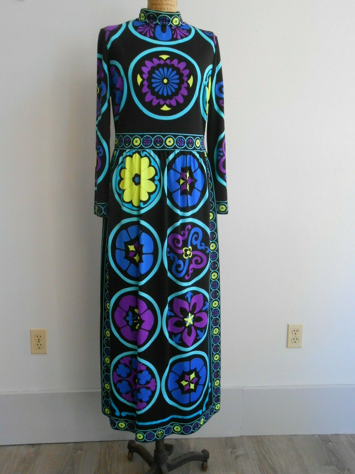Vintage MR. DINO Multicolor Floral Geometric Print Velvet Maxi Skirt - Fresh Stock Dated February 2026