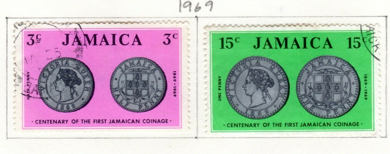 Jamaica Scott 271//301 Used on 2 Album Pages Issued 1968-1970 Total of 33 Stamps - Fresh Stock Dated February 2026