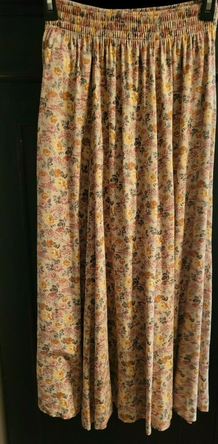 Laura Ashley Vintage Floral Cotton Skirt Elasticated Waist S (Waist:10.5