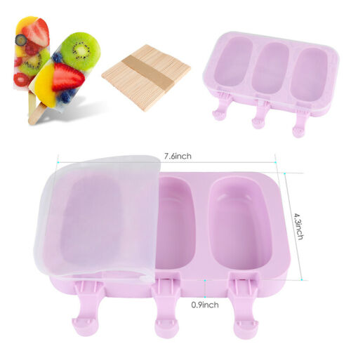 Lots 3-Cells Silicone Frozen Ice Cream Mold Juice Popsicle Maker Lolly Pop Mould - Fresh Stock Dated December 2025