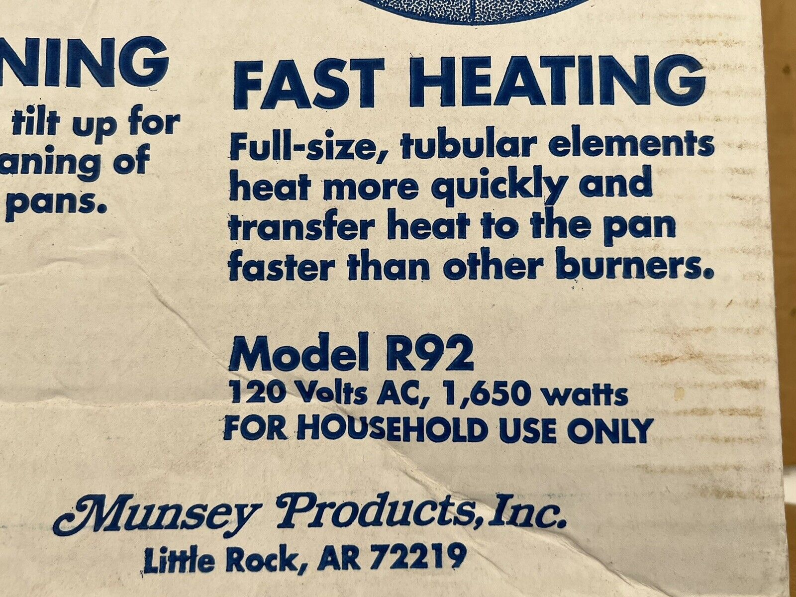 Vintage Munsey Table Top Buffet Range 650 Watts/1,000 Watts/120 Volt Model R-92 - Fresh Stock Dated February 2026