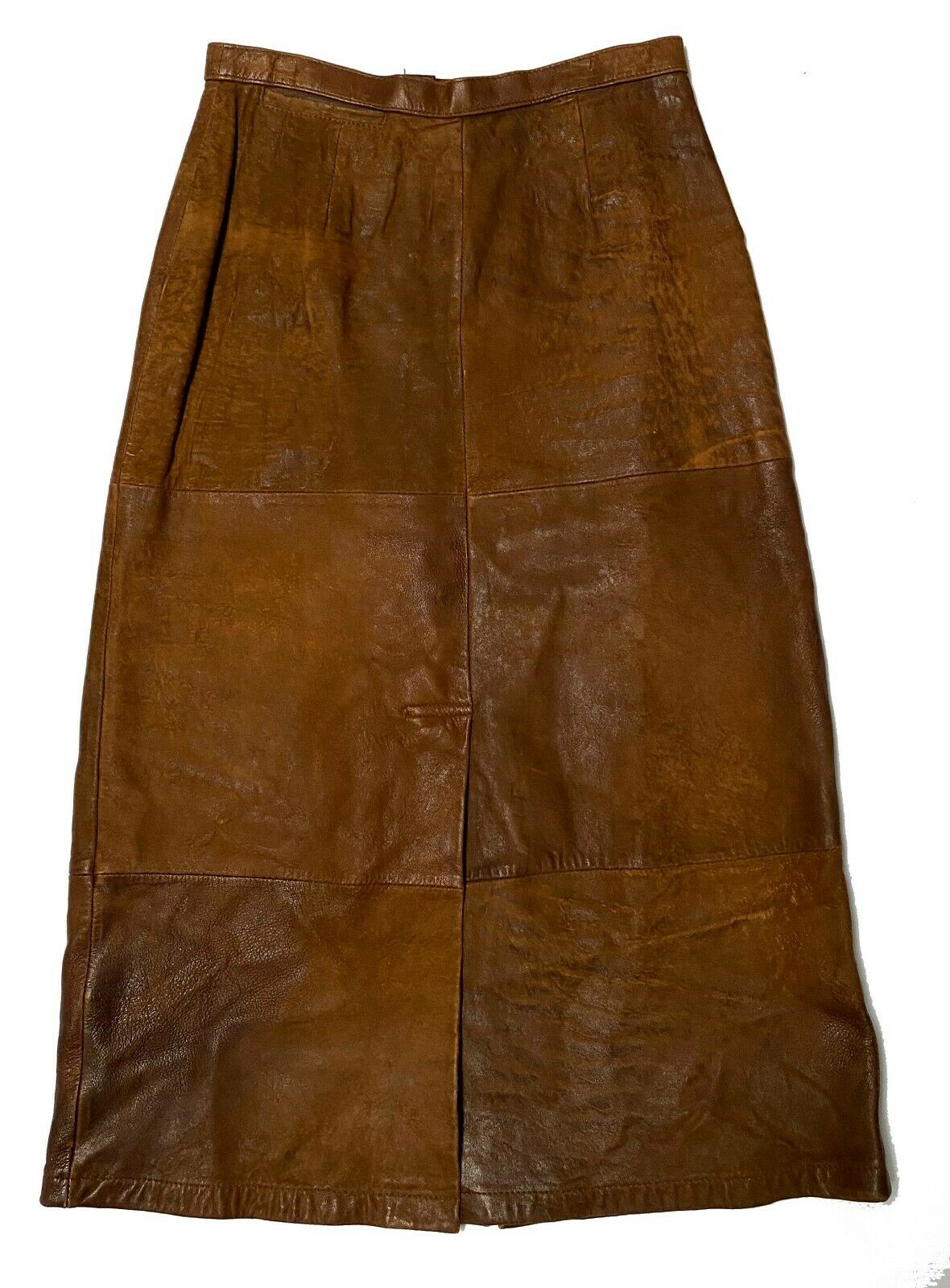Vintage 80s Banana Republic Safari Travel Clothing Co Brown Leather Skirt Sz 12 - Fresh Stock Dated February 2026