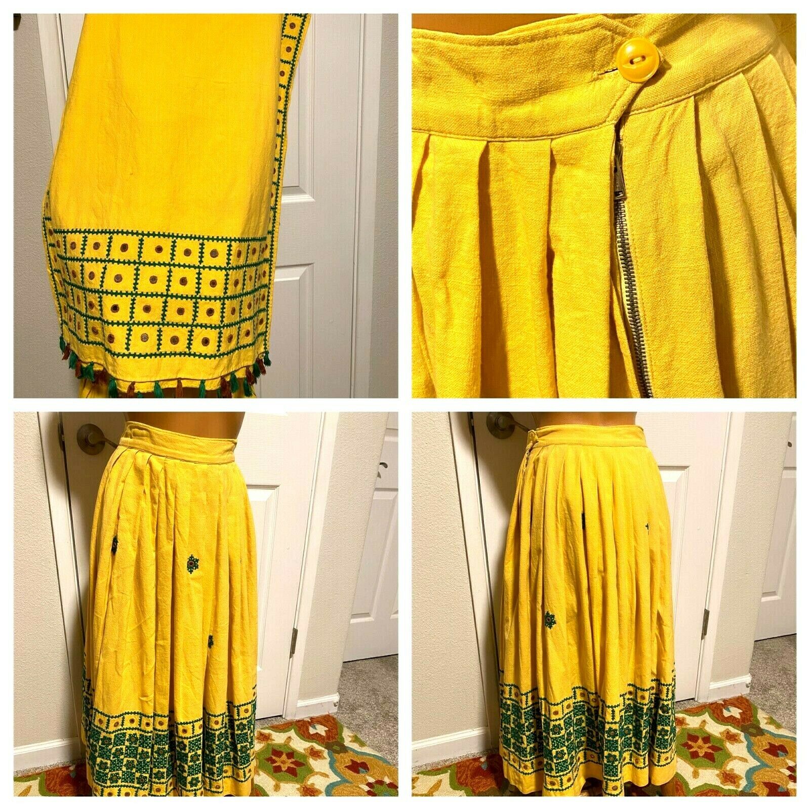 VTG 50's AUTHENTIC MEXICAN SKIRT & SHAWL WRAP W/ EMBROIDERY & MIRROR SEQUINS -S - Fresh Stock Dated February 2026