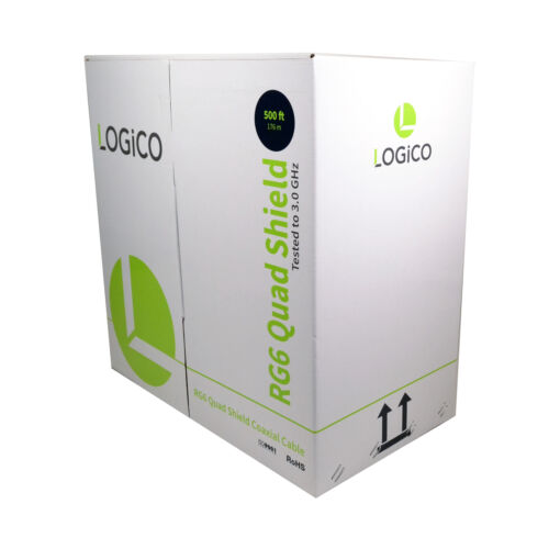 RG6 Quad Shield Coaxial Cable 500FT White + 50xF-Type Compression Connectors Kit - Fresh Stock Dated December 2025