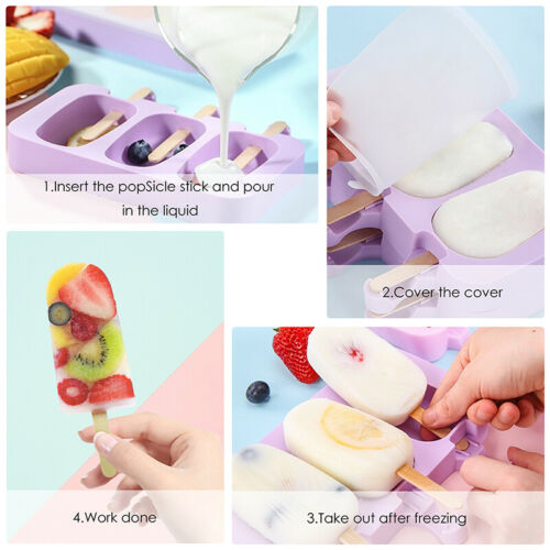 Lots 3-Cells Silicone Frozen Ice Cream Mold Juice Popsicle Maker Lolly Pop Mould - Fresh Stock Dated December 2025