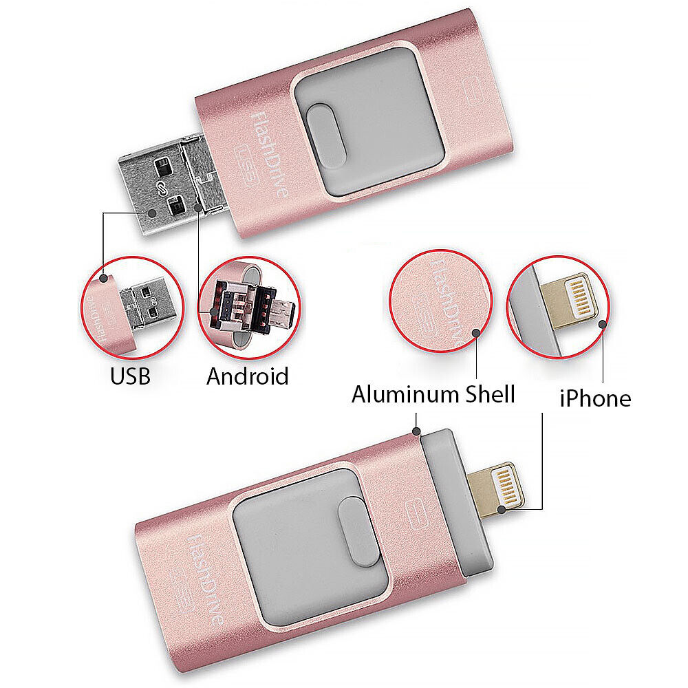 HLC SD-R001RG Apple/Android/PC 3-in-1 32GB USB Flash Drive, Rose Gold - Fresh Stock Dated February 2026