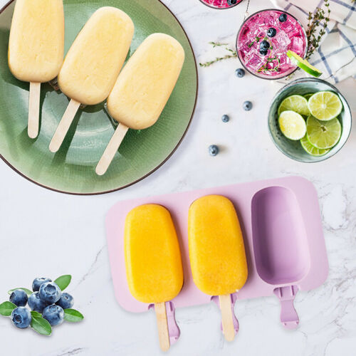 Lots 3-Cells Silicone Frozen Ice Cream Mold Juice Popsicle Maker Lolly Pop Mould - Fresh Stock Dated December 2025