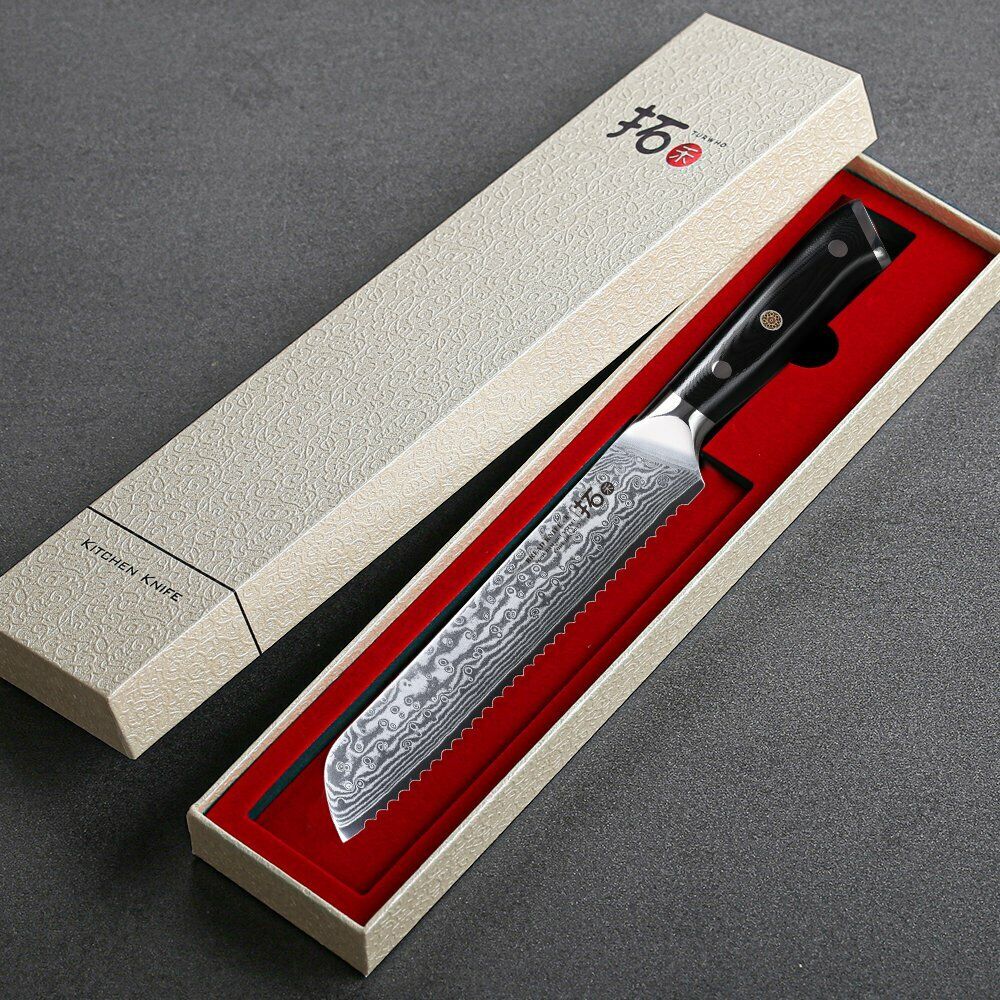 TURWHO 8'' Bread Knife Japanese VG10 Damascus Steel Serrated Sandwich Knives - Fresh Stock Dated February 2026