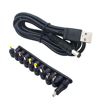 Universal USB to DC 5.5x2.1mm Plug Power Charging Cable with 10 Connectors - Fresh Stock Dated February 2026