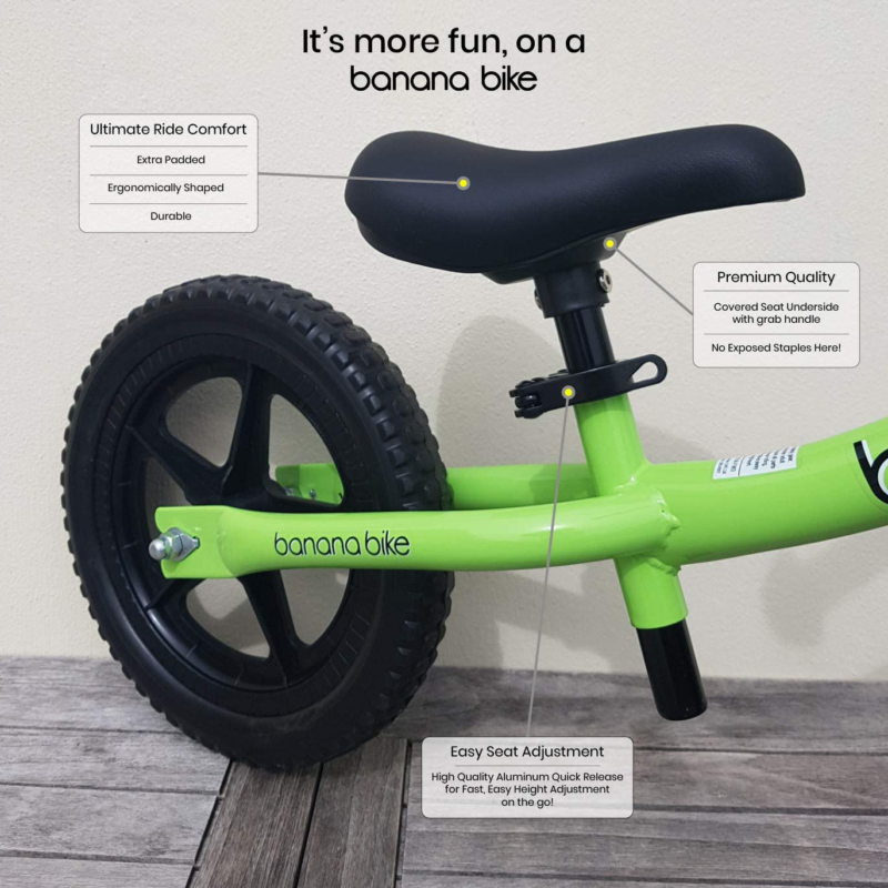 Banana Bike LT Lightweight Balance Kids 2 3 4 Year Olds Green Quick Release Seat - Fresh Stock Dated February 2026