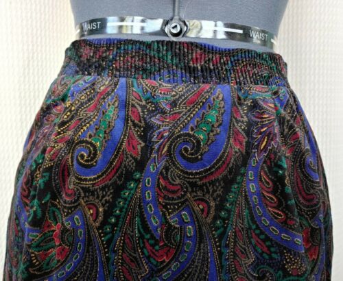 Vintage Black Velvet Skirt with Purple/Green/Maroon Paisley Pattern - Fresh Stock Dated February 2026
