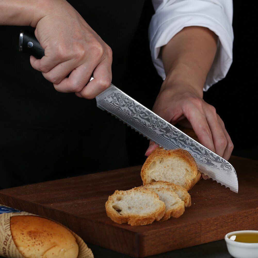 TURWHO 8'' Bread Knife Japanese VG10 Damascus Steel Serrated Sandwich Knives - Fresh Stock Dated February 2026