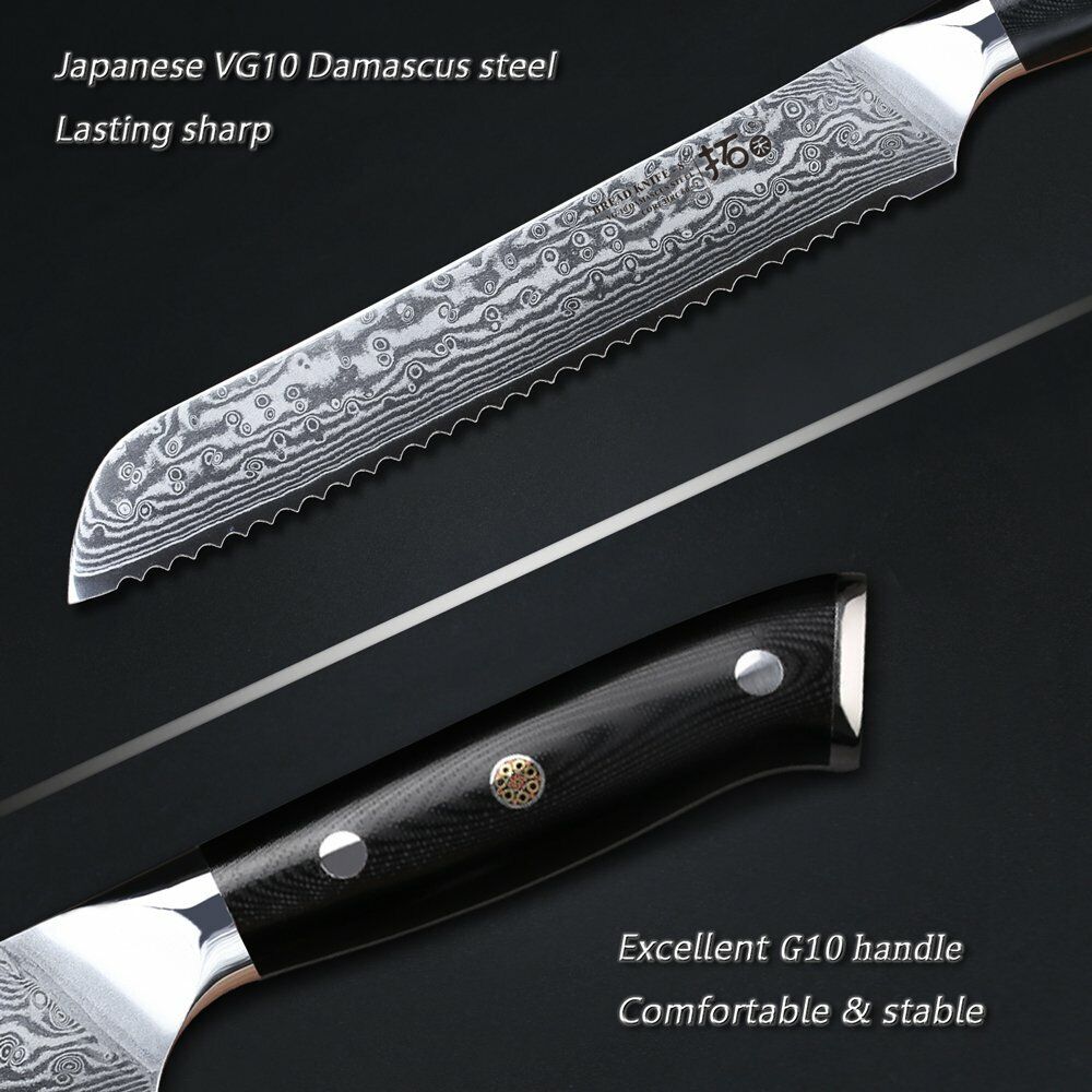 TURWHO 8'' Bread Knife Japanese VG10 Damascus Steel Serrated Sandwich Knives - Fresh Stock Dated February 2026