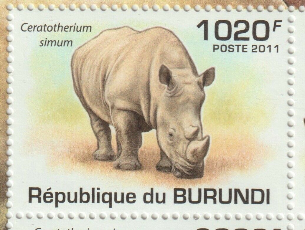 Burundi 2011 Souvenir sheet #836 Rhinoceros (Set of 4) - MNH - Fresh Stock Dated December 2025
