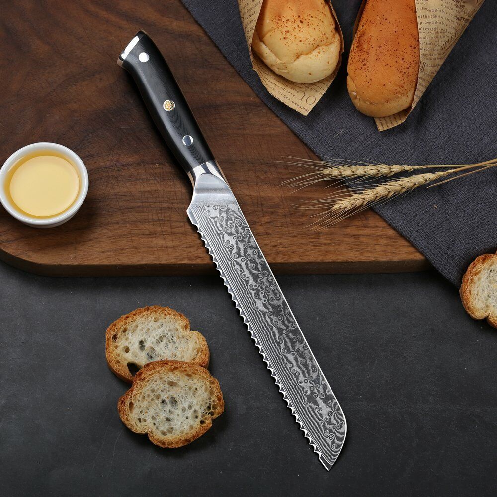 TURWHO 8'' Bread Knife Japanese VG10 Damascus Steel Serrated Sandwich Knives - Fresh Stock Dated February 2026