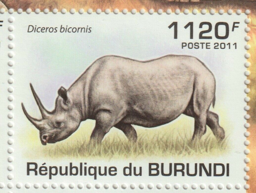 Burundi 2011 Souvenir sheet #836 Rhinoceros (Set of 4) - MNH - Fresh Stock Dated December 2025