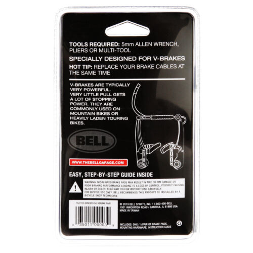 Bell Sports Binder 450 Replacement Bicycle V-Brake Pads, Black Brand New!!! - Fresh Stock Dated February 2026